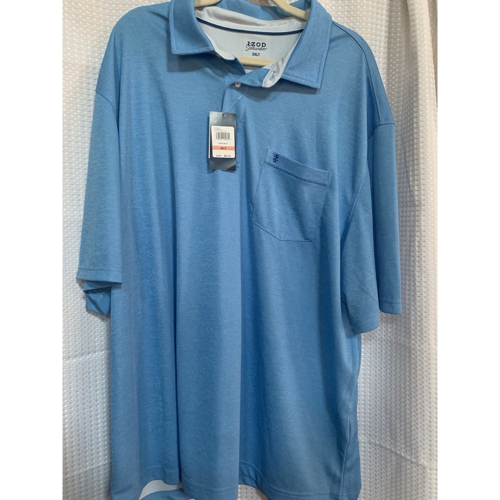 Izod Saltwater White Crest Polo Azure Blue 3 XLT‎ Golf Sports Spring